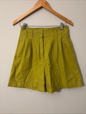 VINTAGE Smart Set Lime Green High-Waist Pleated Shorts